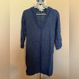 Via SIGNORIA 100% Linen Dress Navy Blue XS Made in Italy
